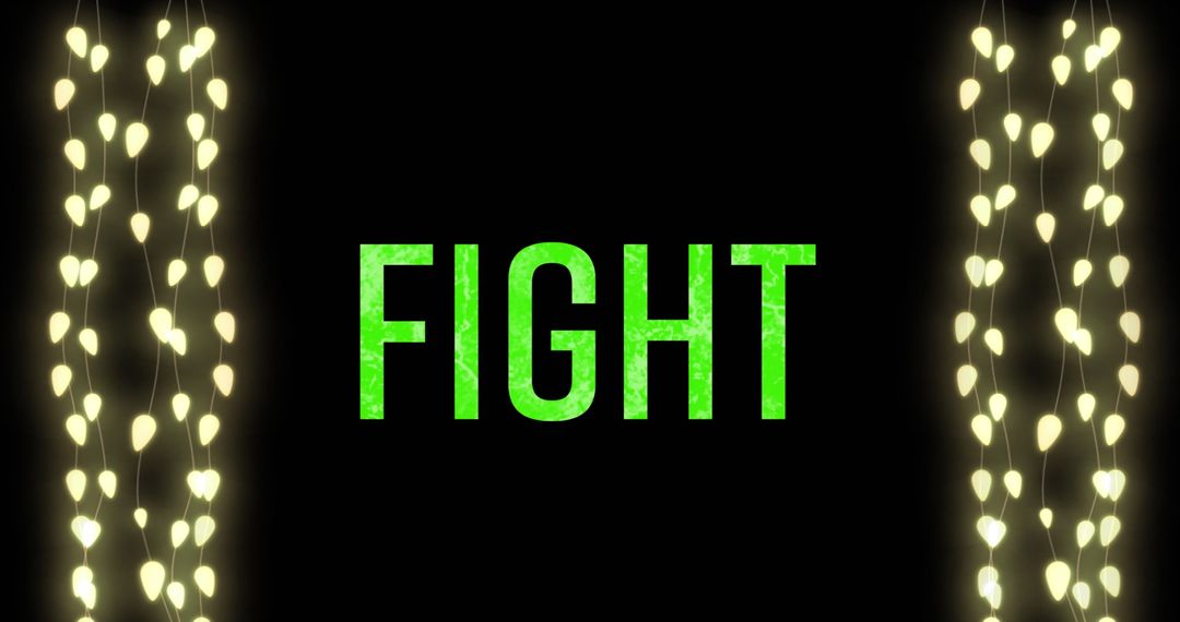 Glowing Green Fight Typography with Heart String Lights