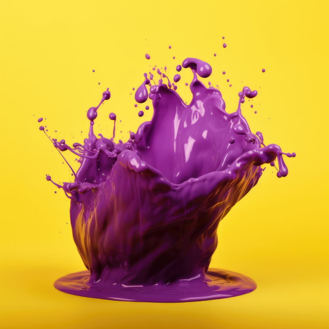 Close up of purple liquid splashing on yellow background created using generative ai technology - Free Images, Stock Photos and Pictures on Pikwizard.com