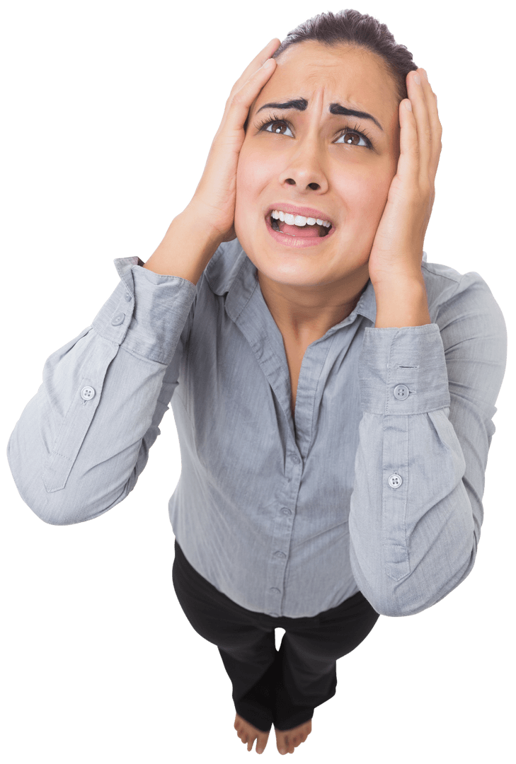 Stressed Businesswoman on Transparent Background Expressing Anxiety