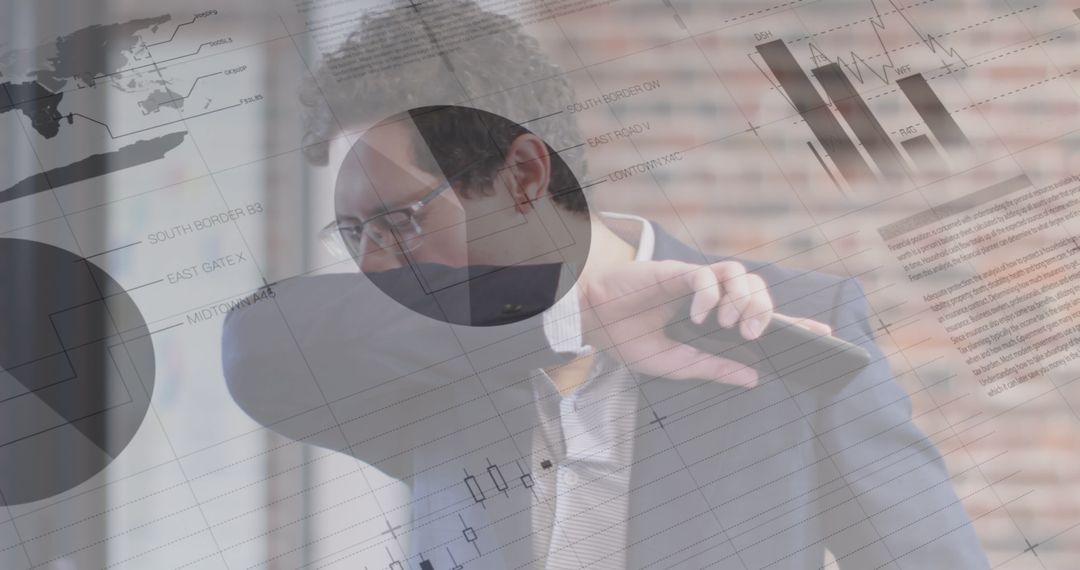 Businessman Sneezing With Overlay of Statistical Charts and Graphs