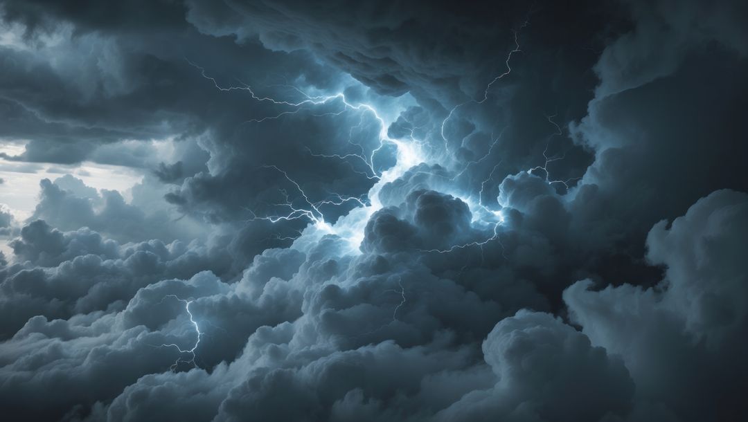 Electric Storm with Striking Branching Lightning in Cumulonimbus Clouds