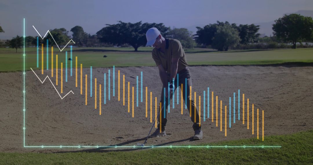 Golfer Strategizing in Sand Bunker with Analysis Overlay