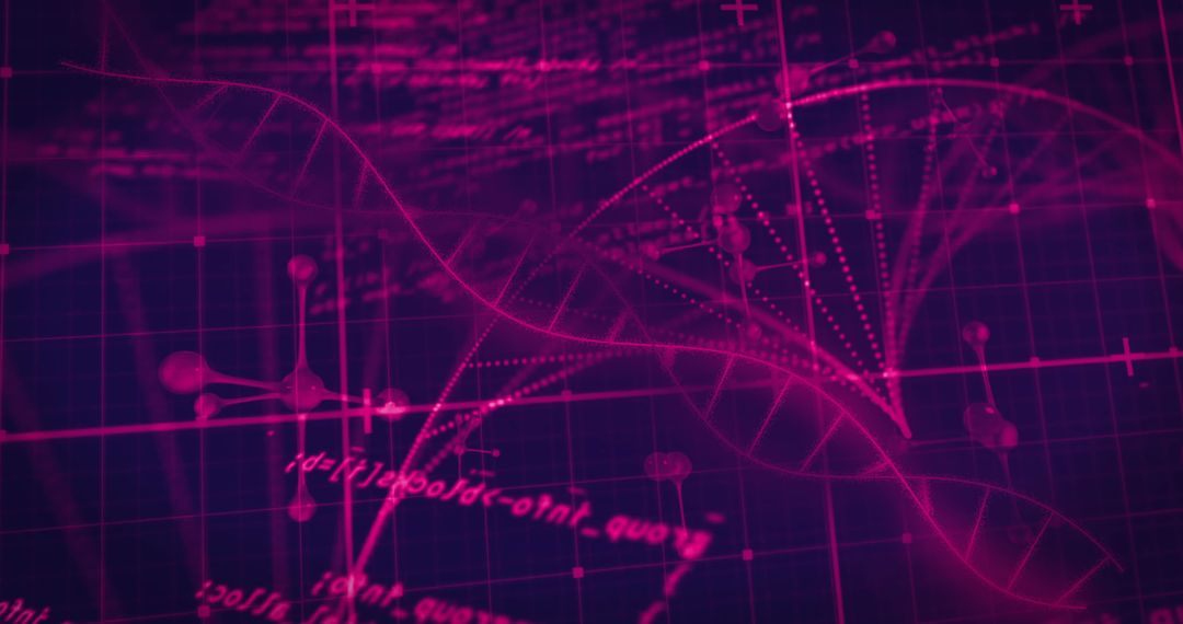 DNA Strand with Digital Data Overlay in Neon Pink Tones