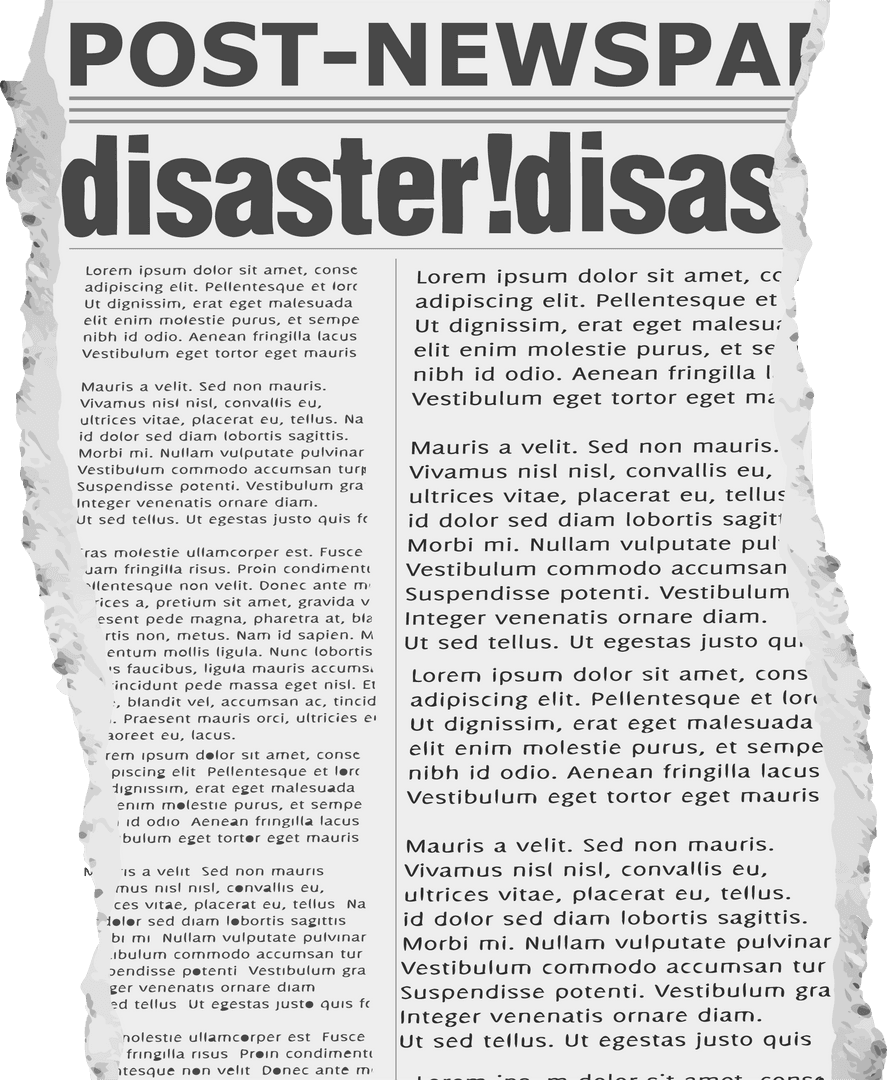 Torn Vintage Newspaper on Transparent Background with Bold Headings