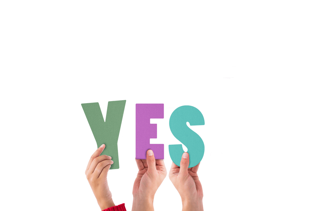 Hands Holding YES Text with Transparent Background