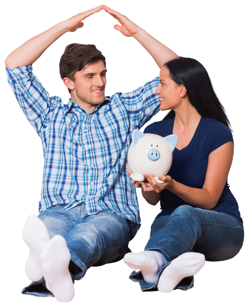 Happy Couple Holding Piggy Bank Together on Transparent Background - Download Free Stock Images Pikwizard.com