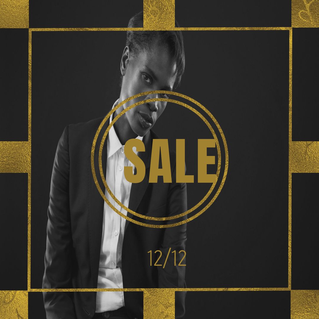 Elegant Sale Promotion with Confident Woman in Black Suit