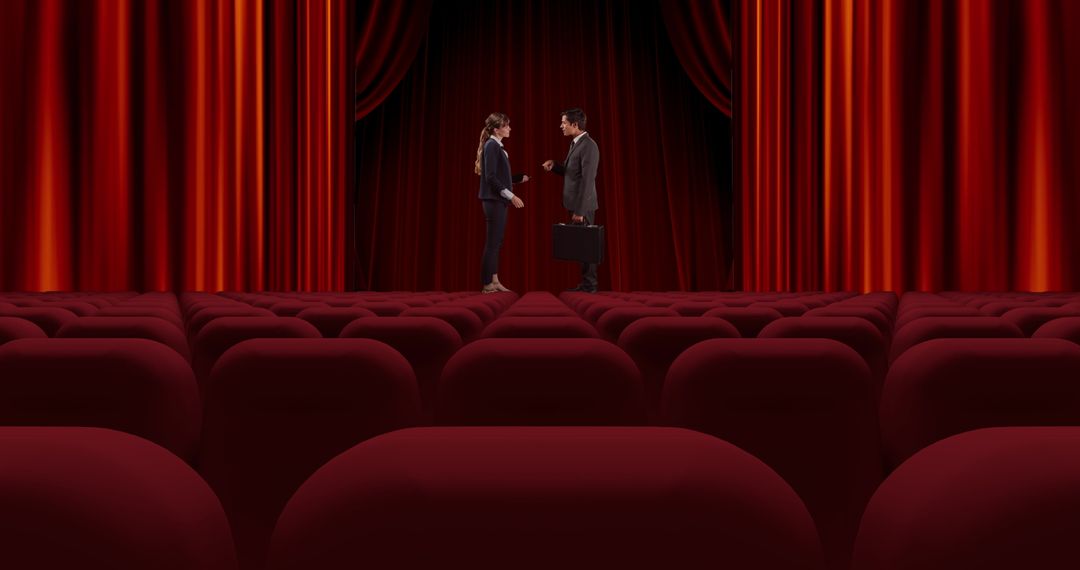 Two Actors Rehearsing on Empty Theater Stage