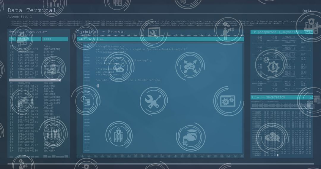 Digital Interface with Data Visualization and Network Icons
