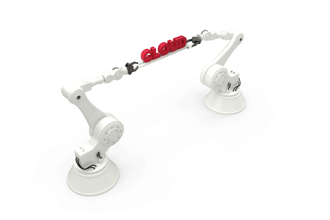 Transparent Robotic Arms Holding Cloud Text Illustration