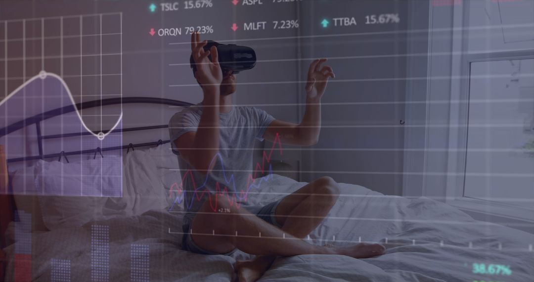Man Using VR Headset to Analyze Financial Data