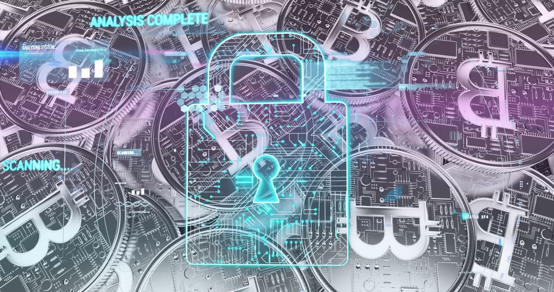 Digital Security with Bitcoin Coins and Lock Icon