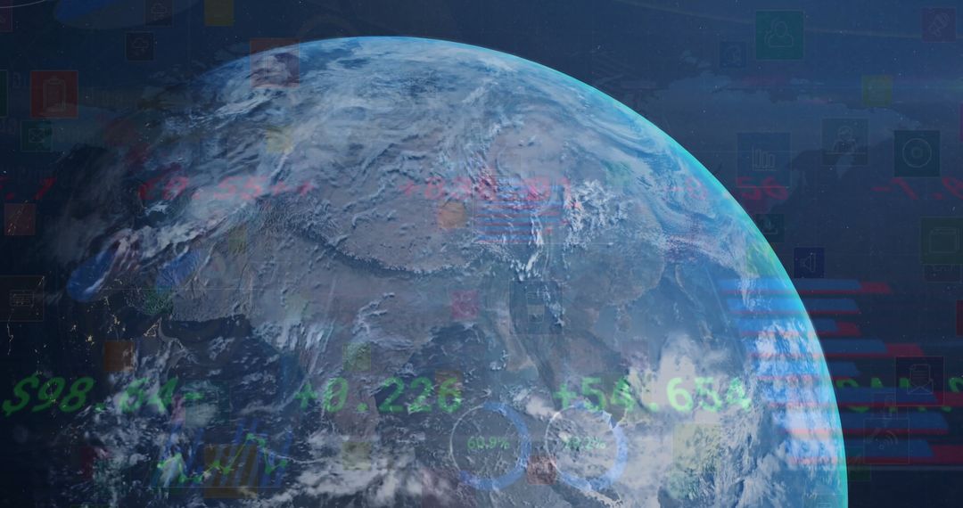 Earth with Digital Overlay and Data Analytics Visualization