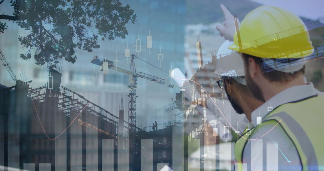 Construction Workers Analyzing Digital Data at Building Site