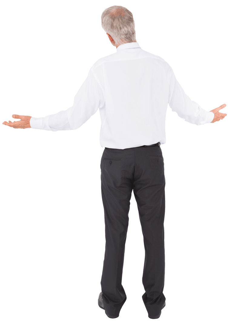 Transparent Rear View Mature Businessman Expressing Surprise