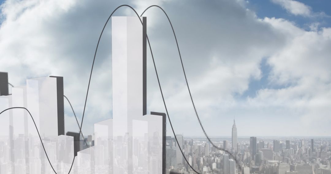 Digital Diagrams Overlaying Urban Skyline Depicting Global Business Trends