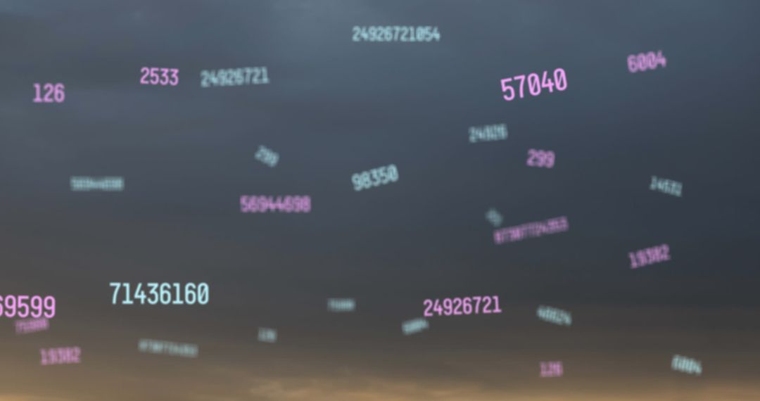 Floating Digital Numbers in Twilight Sky Abstract Art