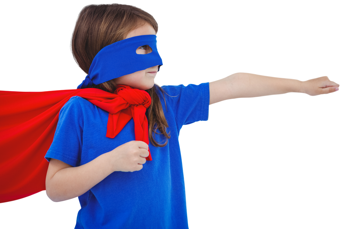 Young Girl in Blue Mask and Red Cape Pretending to be Superhero Transparent Background - Download Free Stock Images Pikwizard.com