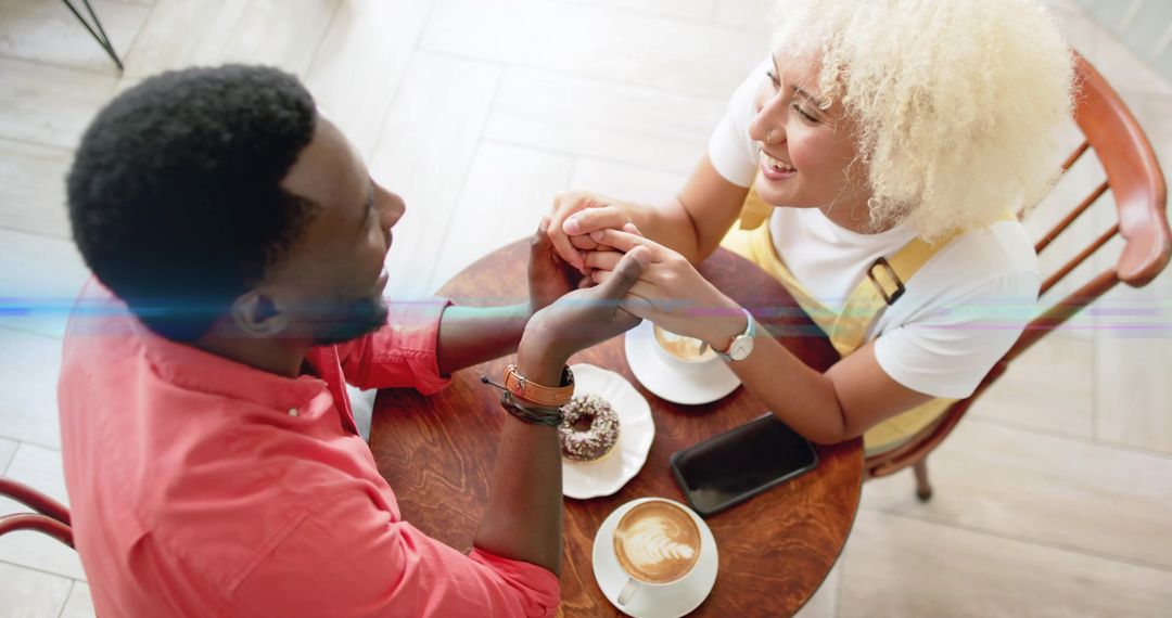 Romantic Couple Enjoying Coffee Date with Latte Art