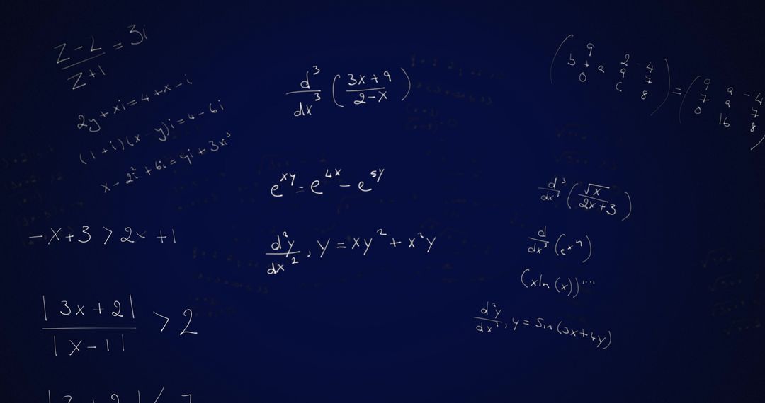 Mathematical Equations Floating on Dark Blue Background