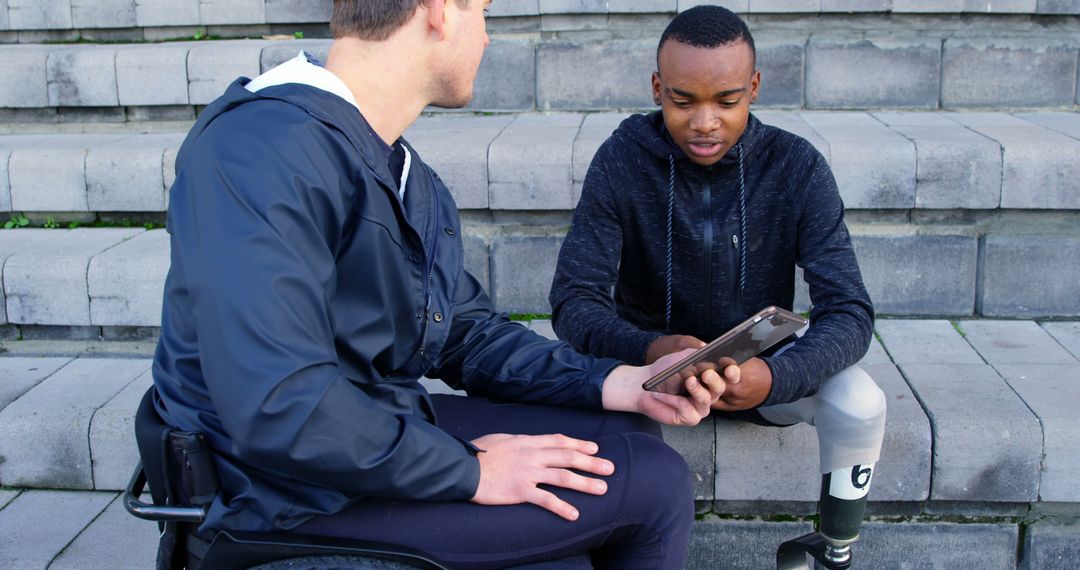 Disabled Athletes Discussing Training Strategies Outdoors - Free Images, Stock Photos and Pictures on Pikwizard.com