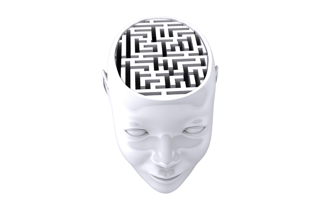 Transparent Head with Complex Maze Mind Illustration