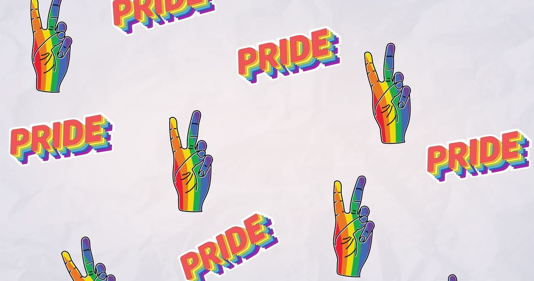 Rainbow Pride Text and Symbols with Victory Signs
