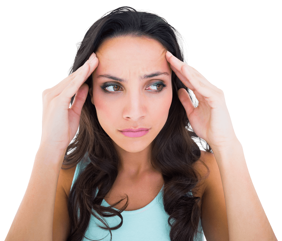 Transparent Background Woman Suffering Headache Holding Temples