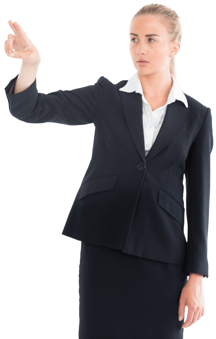 Transparent Businesswoman Pointing to Virtual Interface