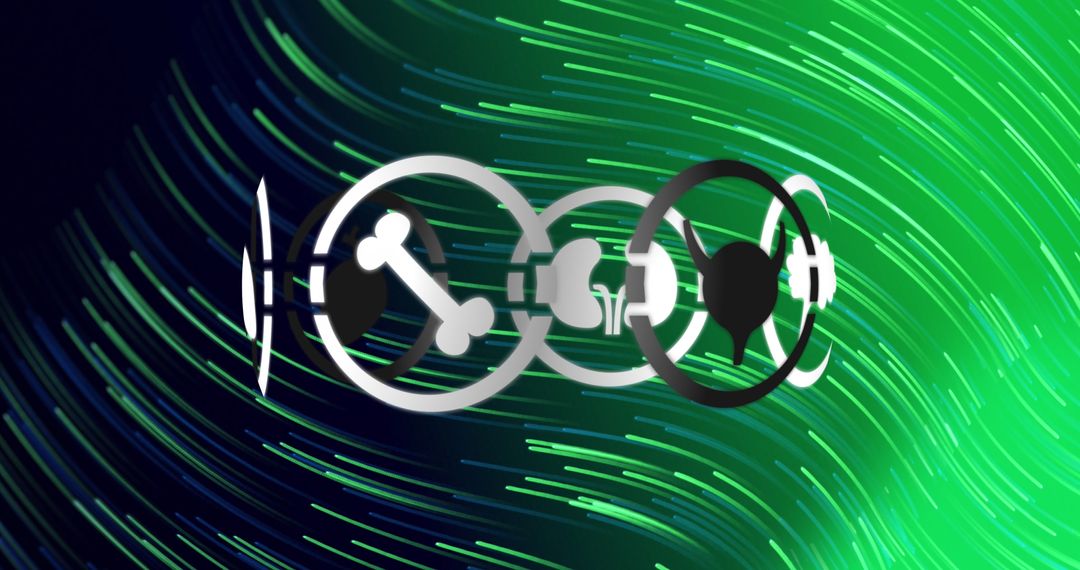 Dynamic Abstract Art with Futuristic Tech Symbols