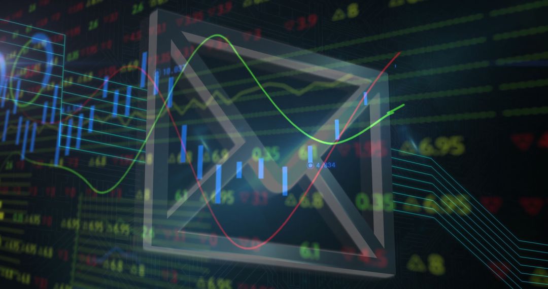 Stock Market Analytics with Envelope Icon and Data Indicators
