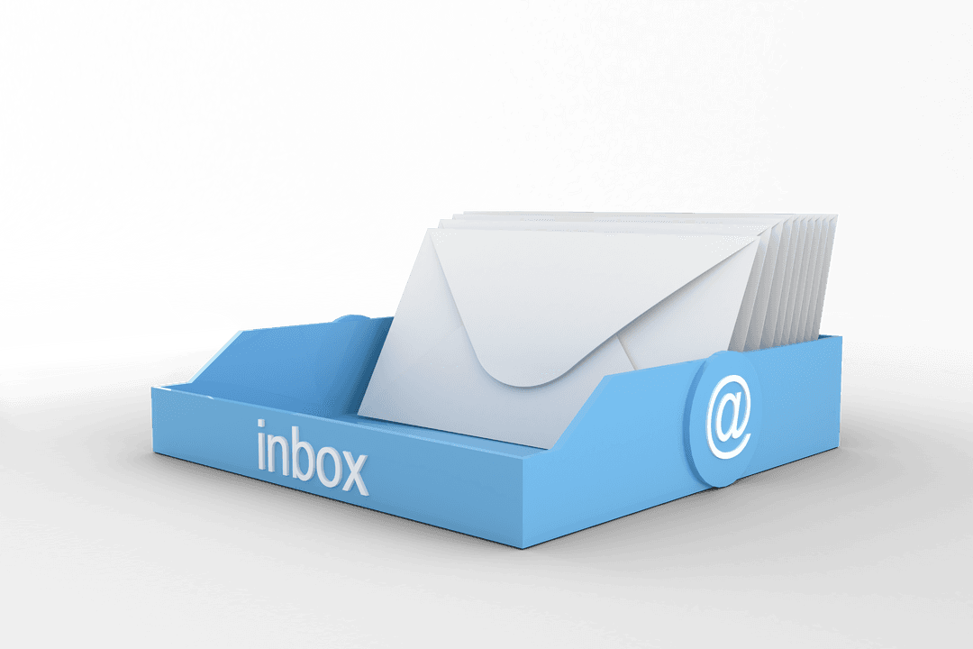 Digital Mail Letters in Blue Inbox on Transparent Background