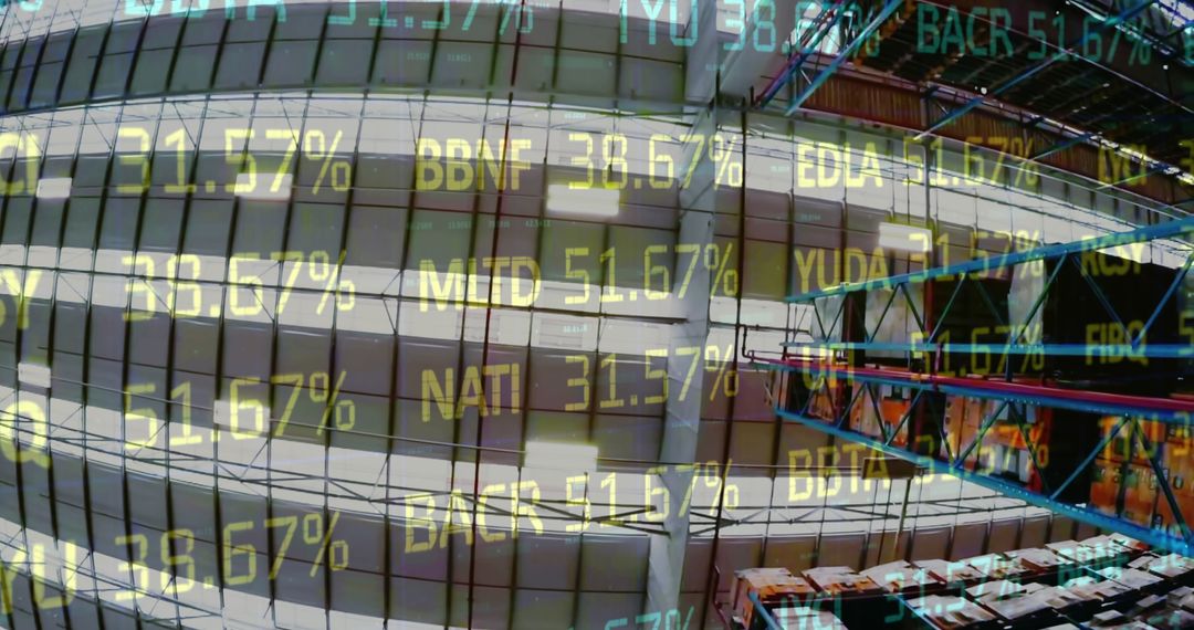 Stock Market Projections Overlay Empty Warehouse