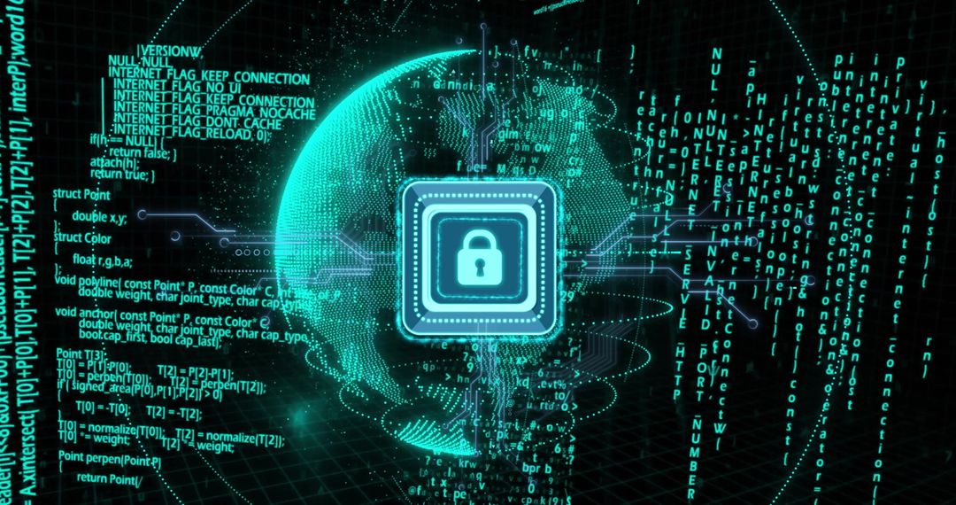 Cyber Security Concept with Digital Padlock and Global Data Processing