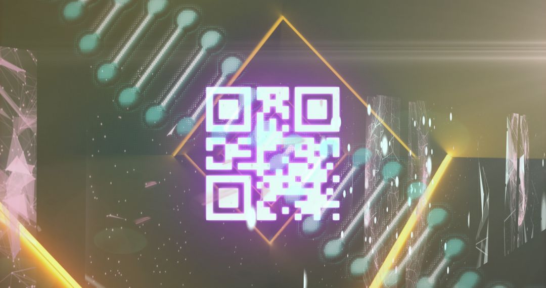 Tech Innovation QR Code with DNA Helixes and Lights