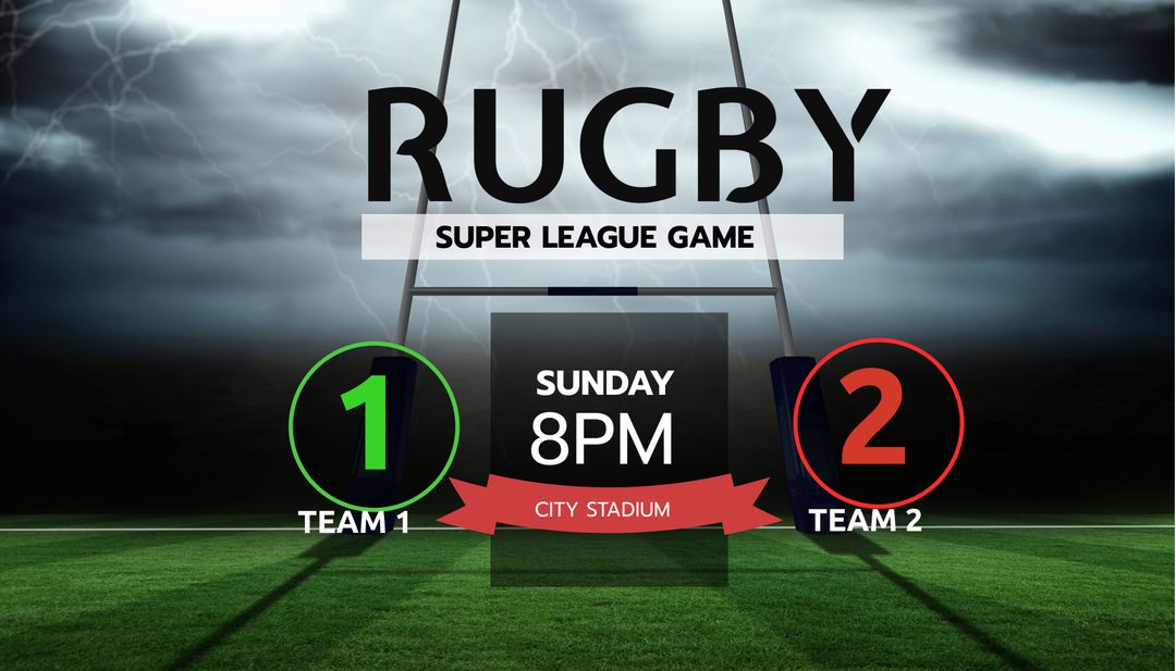 Rugby Super League Game Advertisement with Stormy Background