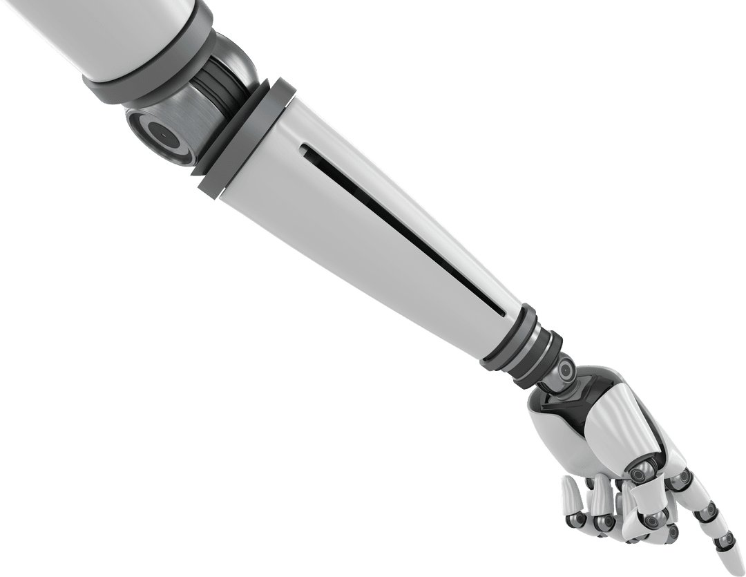 Realistic Transparent Robotic Arm Pointing Downward Illustration