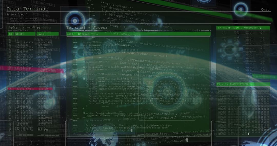 Futuristic Digital Interface with Complex Code Over Earth