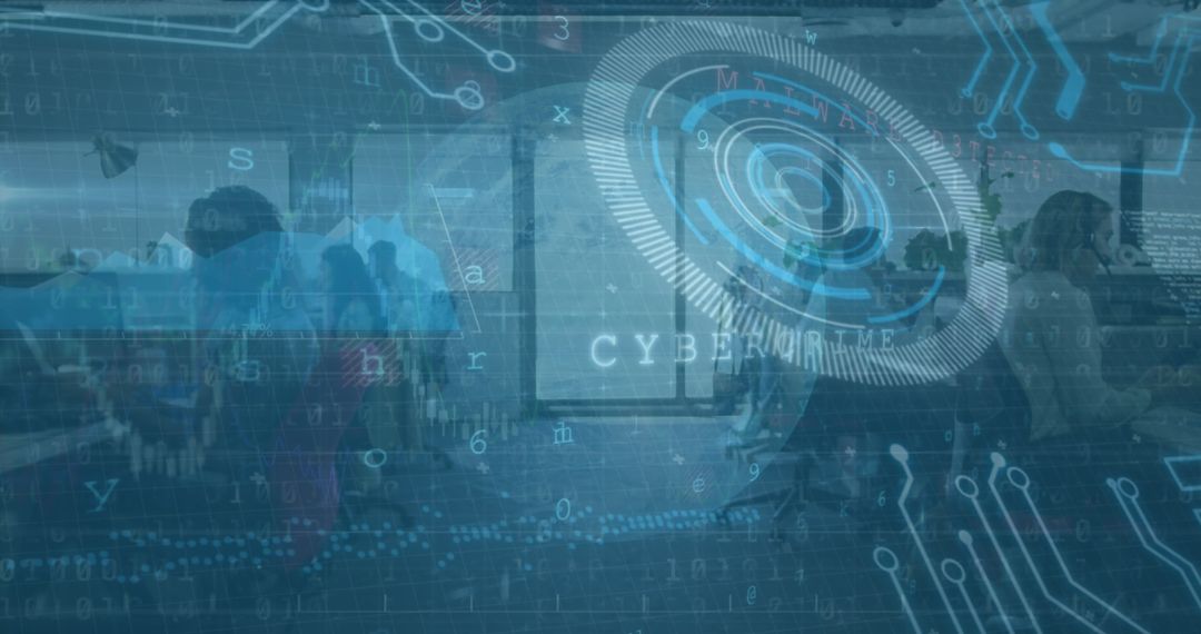 Cybersecurity Concept with Digital Overlay and Business People