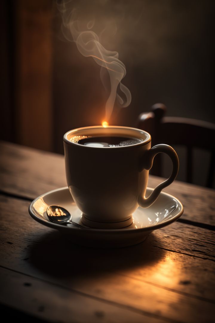 Steaming Coffee Cup on Rustic Wooden Table at Sunrise - Free Images, Stock Photos and Pictures on Pikwizard.com