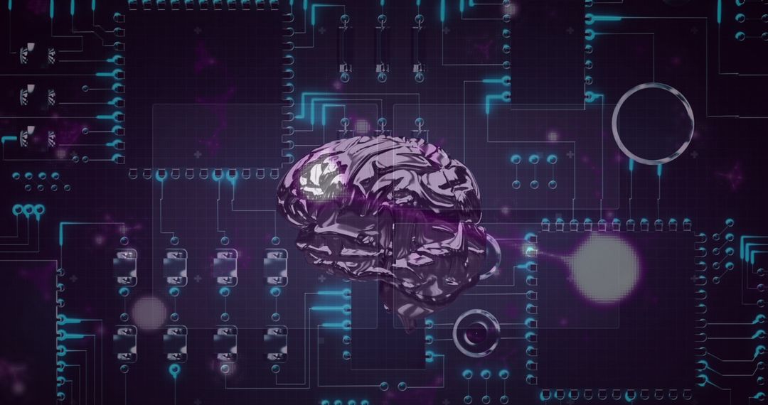 Digital Brain on Circuit Board Highlighting AI Concepts