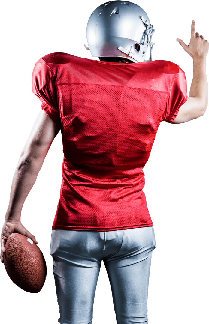 Transparent American Football Player Pointing with Ball Back View