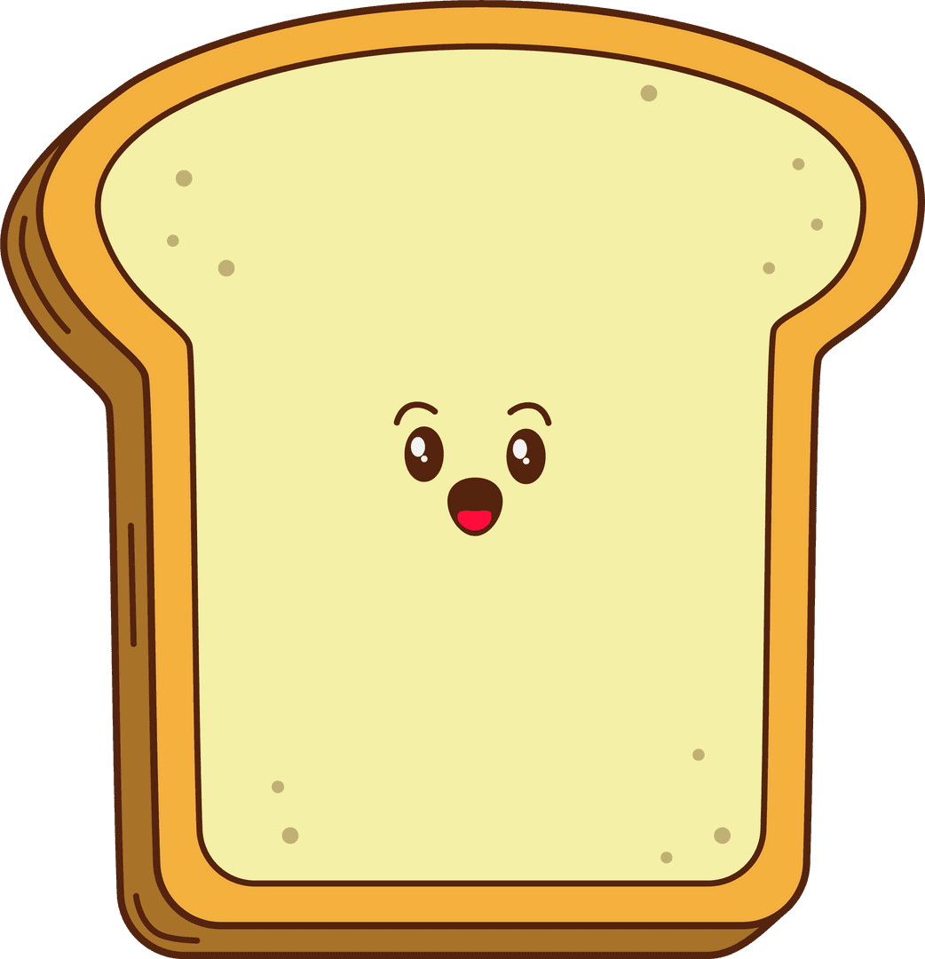 Cheerful Smiling Cartoon Bread Slice on Transparent Background