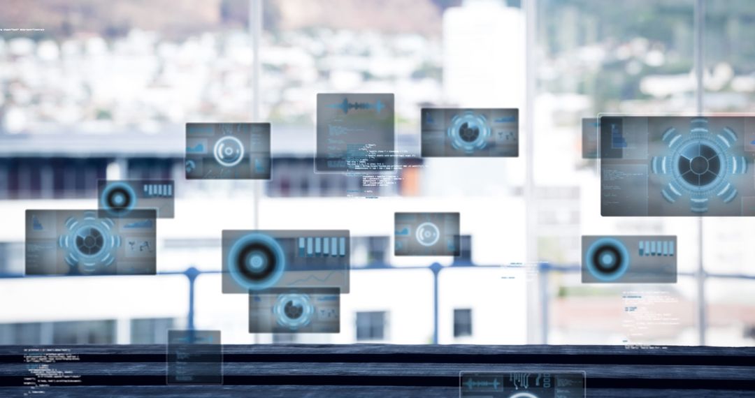 Futuristic Digital Data Interface Overlooking Cityscape