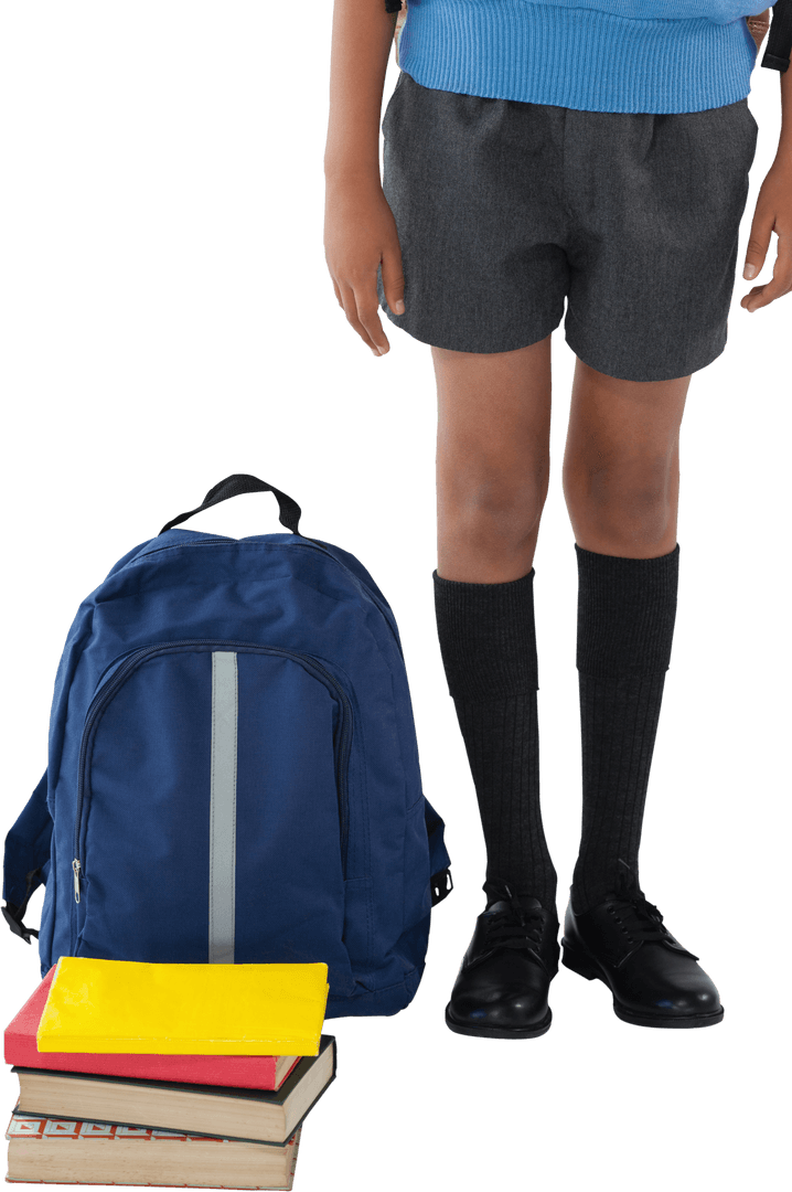 Transparent Schoolboy Near Backpack and Books Isolated
