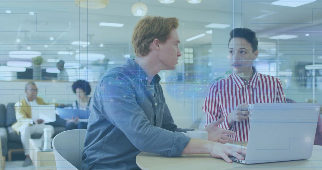 Team Collaboration with Digital Circuit Overlay in Modern Office