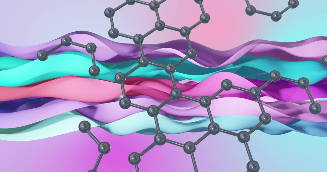 Colorful Molecular Structure with Wavy Abstract Background