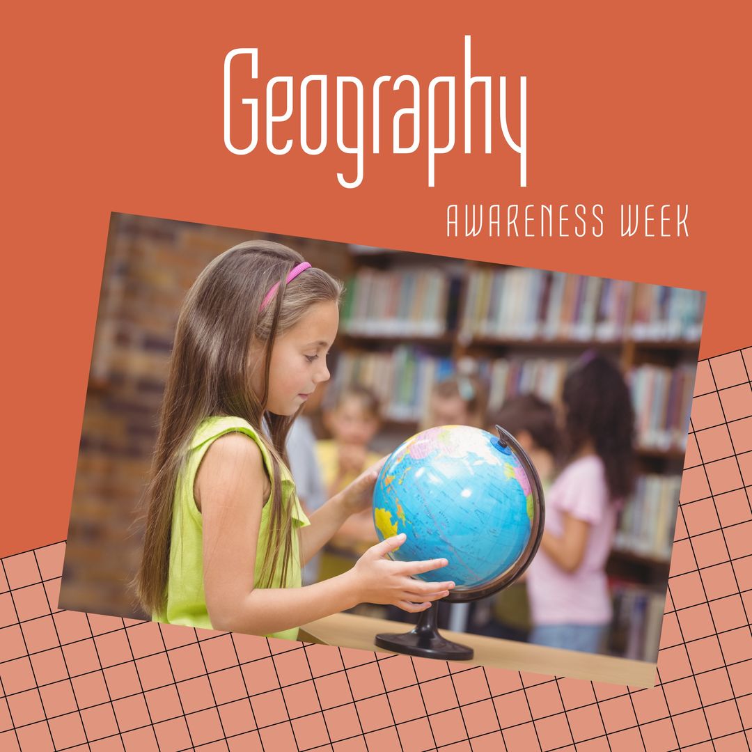 Image of geography awareness week over happy caucasian girl with globe - Download Free Stock Templates Pikwizard.com