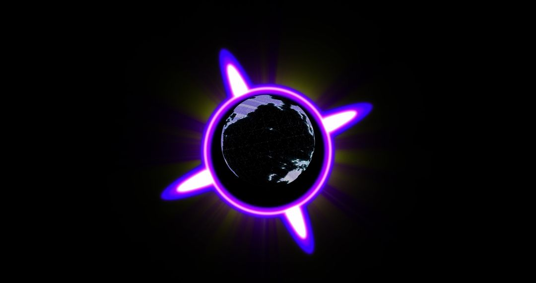 Glowing Neon Globe with Digital Network Theme