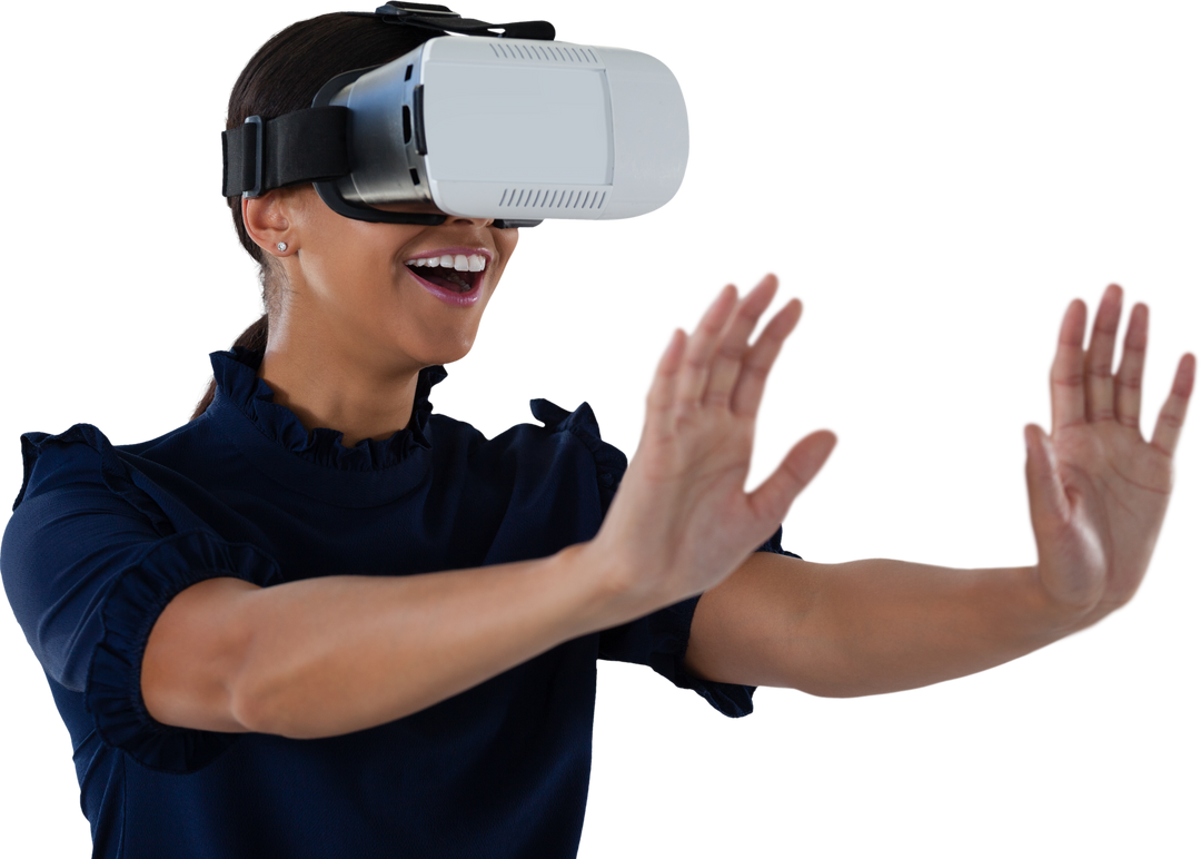 Smiling Woman Using Virtual Reality Headset on Transparent Background - Download Free Stock Images Pikwizard.com